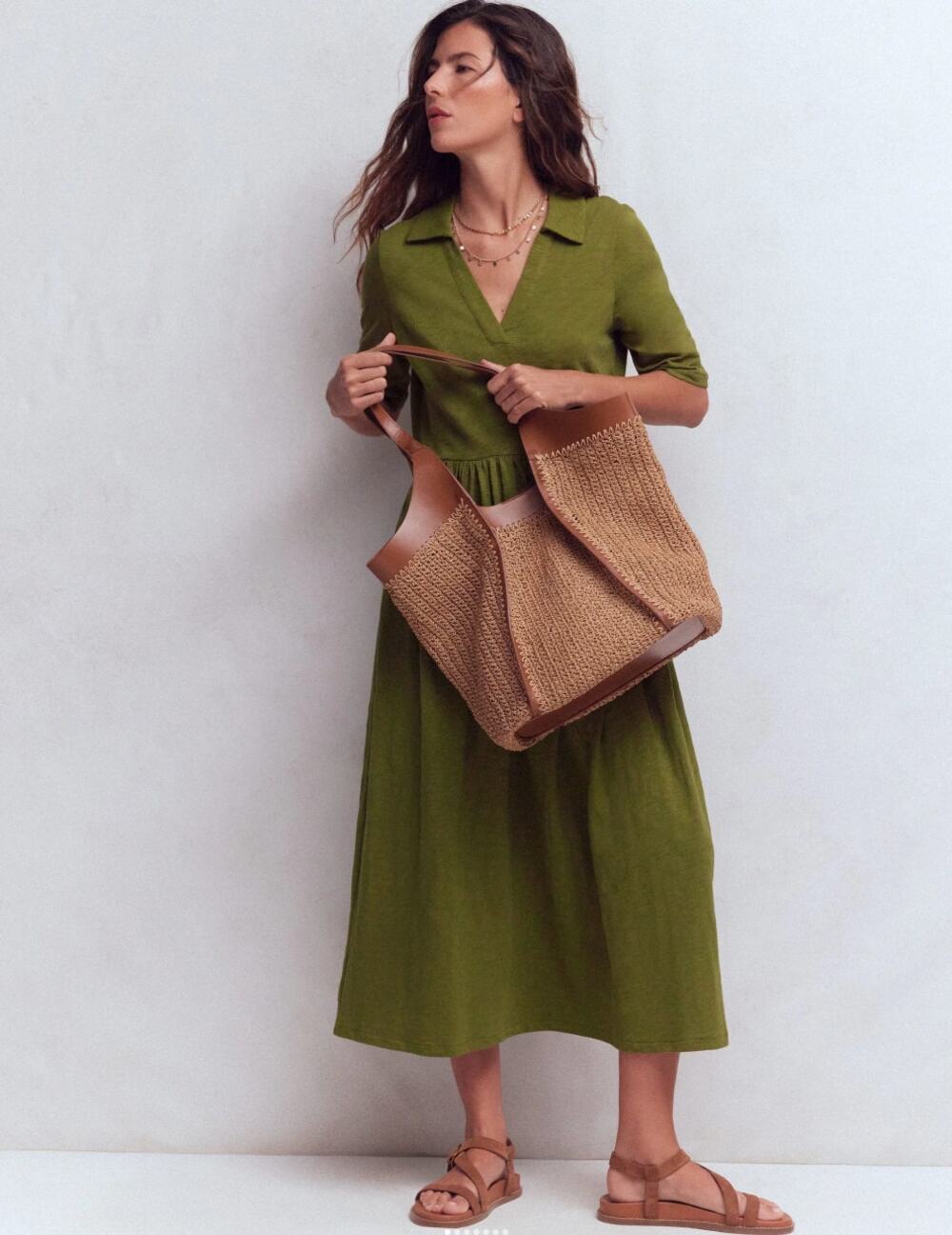 BODEN Aria Collared Jersey Maxi Dress Promenade Green Sz 16/18R NWT $128 {B23}